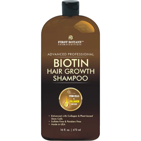 First Botany Hair Regrowth and Anti Hair Loss Shampoo 16 fl oz, with DHT blockers, Collagen & Stem Cells- Daily Hydrating, Detoxifying, Volumizing Shampoo For Men and Women