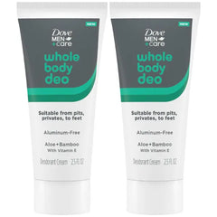 Dove Men+Care Whole Body Deo Aluminum-Free Deodorant Cream Aloe + Bamboo Suitable from Pits, Privates, to Feet 2.5 fl oz (Pack of 2)