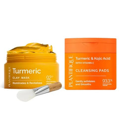 PLANTIFIQUE Koreanc Turmeric Clay Mask with Vitamin C for Face & Body 110 g & Kojic Acid and Turmeric Cleansing Pads for Skin Refresh 60 Exfoliating Facial Pads