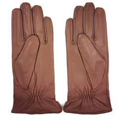 ZLUXURQ Womens Italian Soft Genuine Lambskin Leather Touchscreen Winter Gloves Cashmere or Fleece Lined - Red/brown