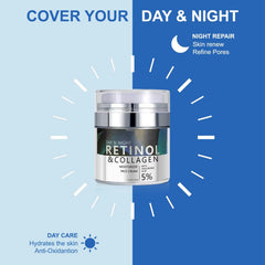 KASTWAVE Retinol Cream for Face, Day and Night Face Lotion with Hyaluronic Acid, Collagen, Face Moisturizer for Firm Skin, Fade Wrinkles, Anti Aging Face Cream for Women, Men, 50 ML