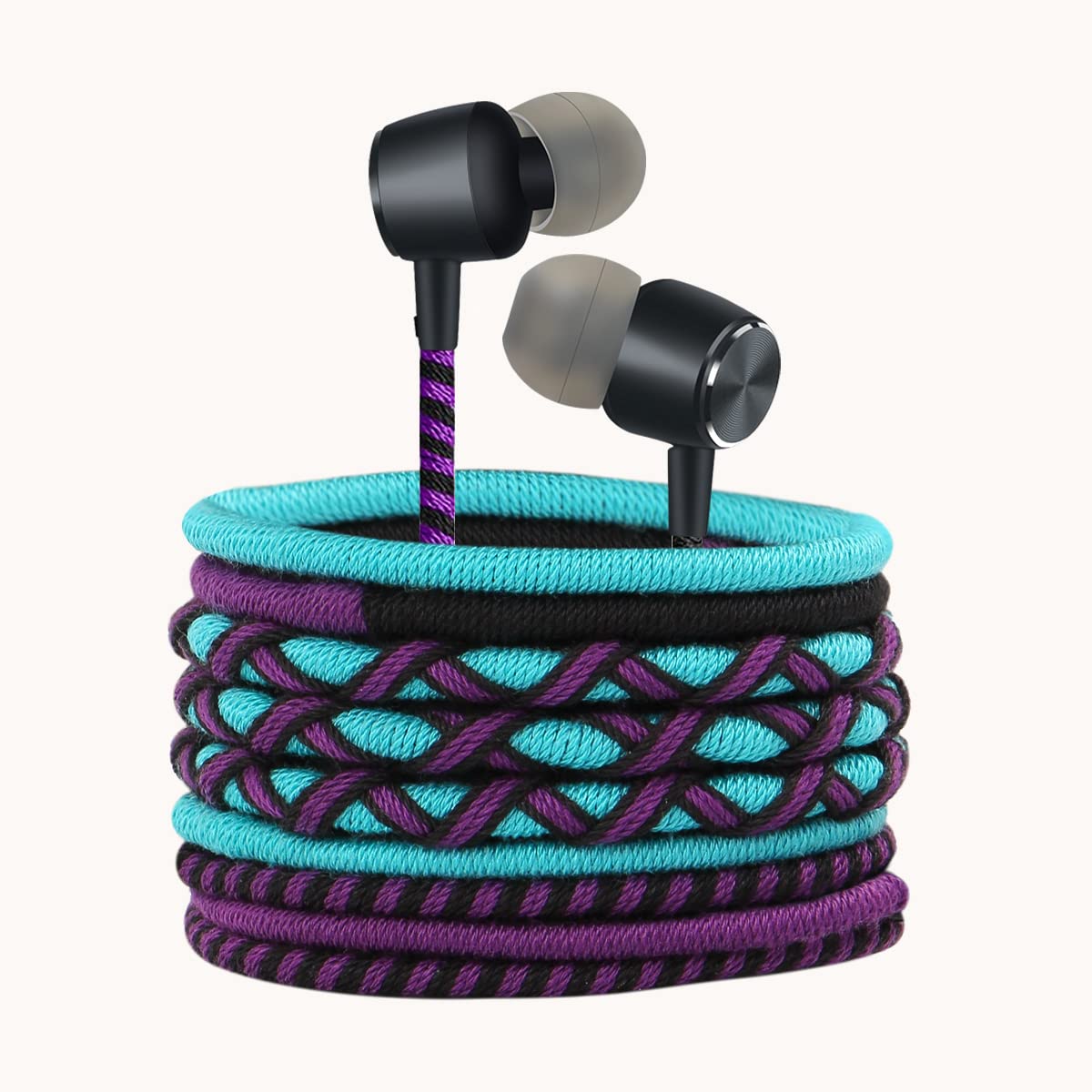 URIZONS Colorful Nylon Braided 3.5mm jack In Ear Earbud - Wired Headphones with Microphone Wrapped Earphone Tangle Free For Girl Kids Back To School - SSYOU-005MZF80