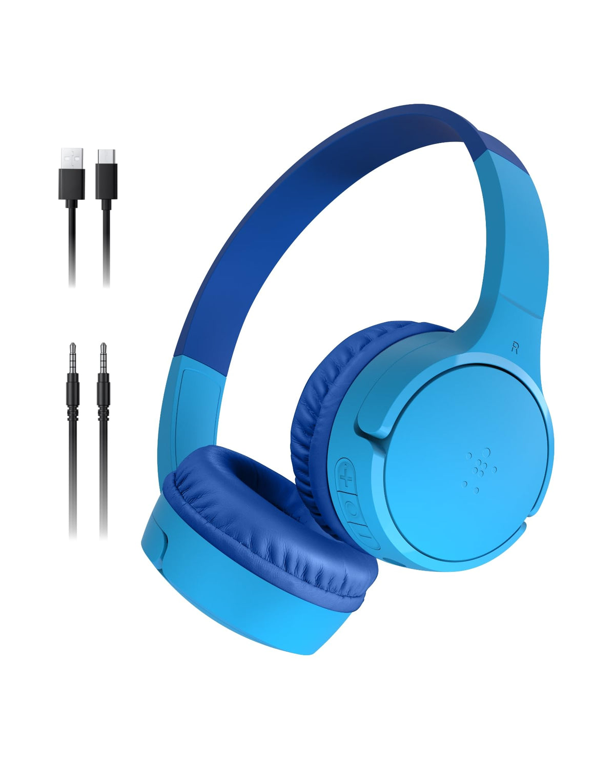 Belkin SoundForm Kids Mini Wireless Headphones with Built-in Mic, 30 Hours Playtime & Fun Stickers - Over-Ear Headphones for Online Learning, School, Travel, iPhone, iPad & Galaxy - Blue