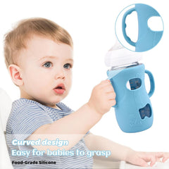 Azonee 3 Pack Silicone Sleeves for Avent Natural Glass Baby Bottles – Anti-Breakage Baby Bottle Protector with Handles, Compatible with Philips Avent 8oz Glass Bottles, Bpa-Free(White, Green & Blue)
