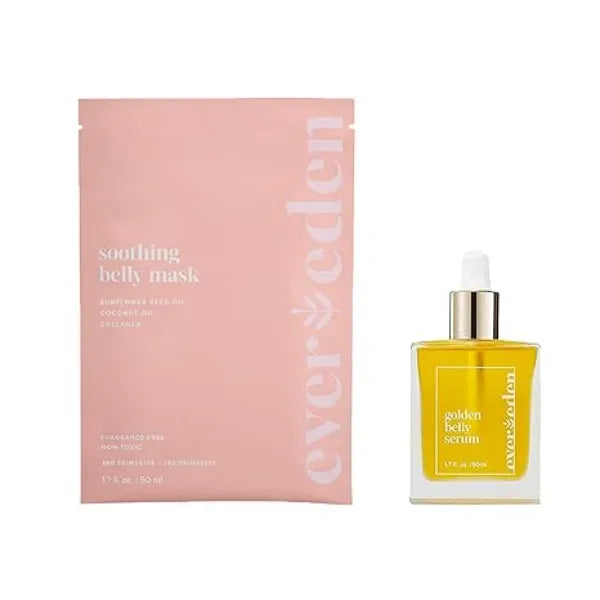 Evereden Soothing Belly Mask 2nd/3rd Trimester Size, 1 pack & Golden Belly Serum, 1.7 fl oz 2 Item Bundle Set Clean Pregnancy Skincare