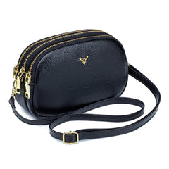 Small Crossbody Bags Genuine Leather Shoulder Handbags Trendy Design Cellphone Purses for Women and Girls - Black