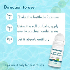 WishCare Underarm Roll On Serum - 5% AHA, 3% Kojic Acid, HA, Licorice - Underarm Lightening & Odour Control - Long Lasting Aqua Fragrance-50ml