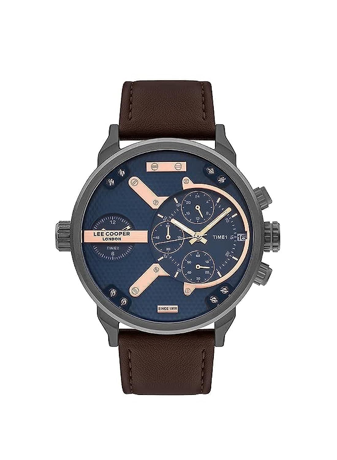 Lee Cooper Men's Quartz Movement Watch, Multi Function Display and Leather Strap - LC07491.092, Brown