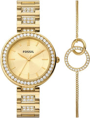 Fossil Karli Three-Hand Gold-Tone Stainless Steel Watch and Bracelet Box Set - BQ3903SET