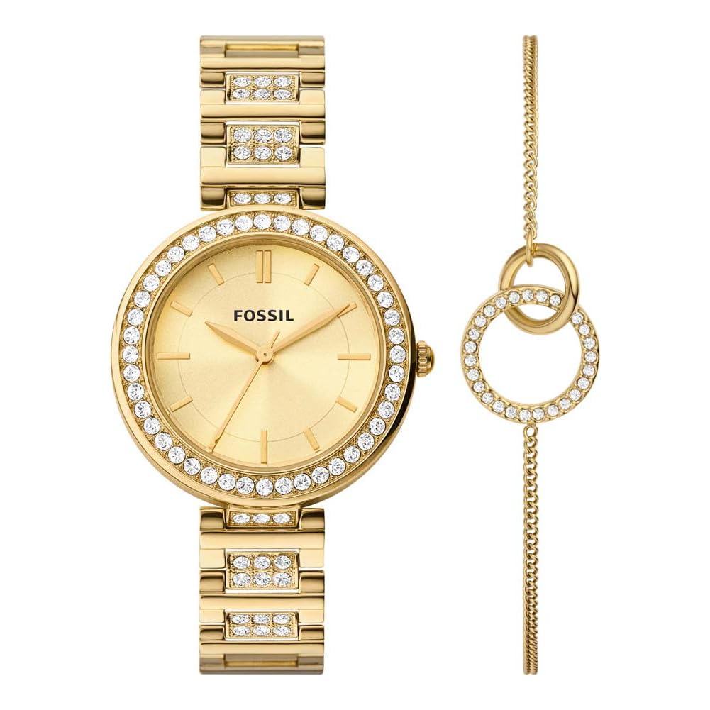 Fossil Karli Three-Hand Gold-Tone Stainless Steel Watch and Bracelet Box Set - BQ3903SET