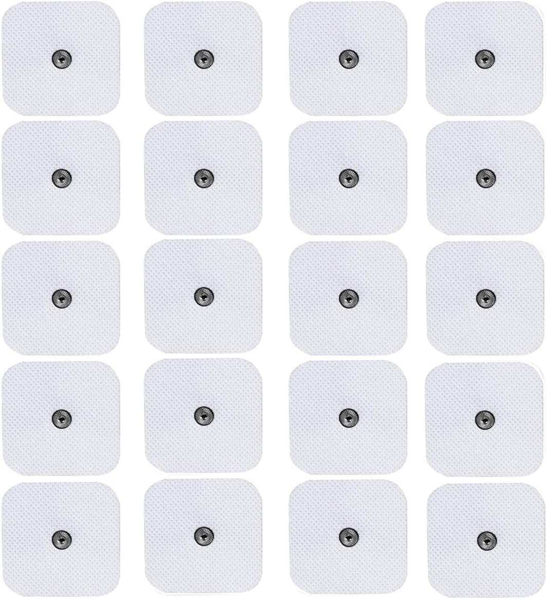 HARPIMER TENS Unit Electrode Pads Tens Electrodes 5x5cm for TENS EMS Digital Therapy Machine Body Massager 2"X2" with 3.5mm snap connectors (20 pieces)
