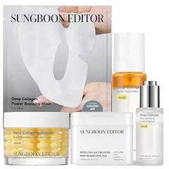 SUNGBOON EDITOR Deep Collagen Ultimate Collagen Glow Set Filler Serum, Glowy Mist, Retinol Capsule Cream, Pads & Overnight Mask Anti Wrinkle, Hydration & Skin Elasticity Set