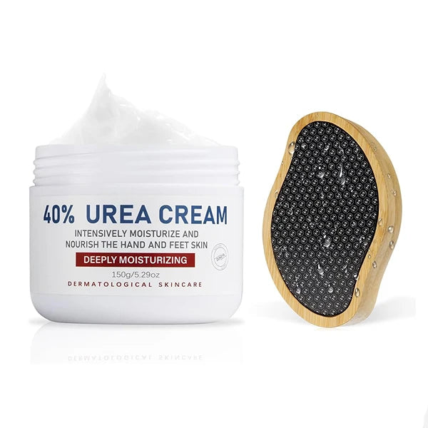 OUKEYA 40% Urea Cream for Dry Cracked Feet & Hands + Glass Foot File | Extra-Strength Callus & Heel Repair Cream