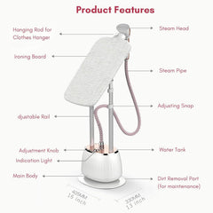 INGUNAR 2 in 1 Vertical Garment Steamer, 10 Levels Settings, 1800W, 10 levels, 1.6L Tank, 40g/min Steam, Wide Head