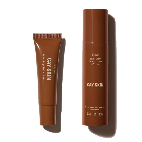 Cay Skin Isle Glow SPF 45 Face Moisturizer & SPF 30 Lip Balm Set – Hydrating Illuminating Skincare Duo (0.35oz)