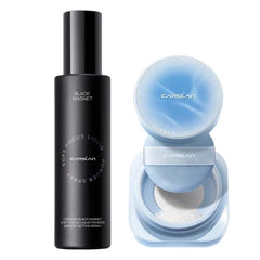 CARSLAN Black Magnet Soft Focus Cool Powder+Liquid Powder Makeup Setting Spray, 24H Oil Control, Waterproof, Longwear Face Set Combo