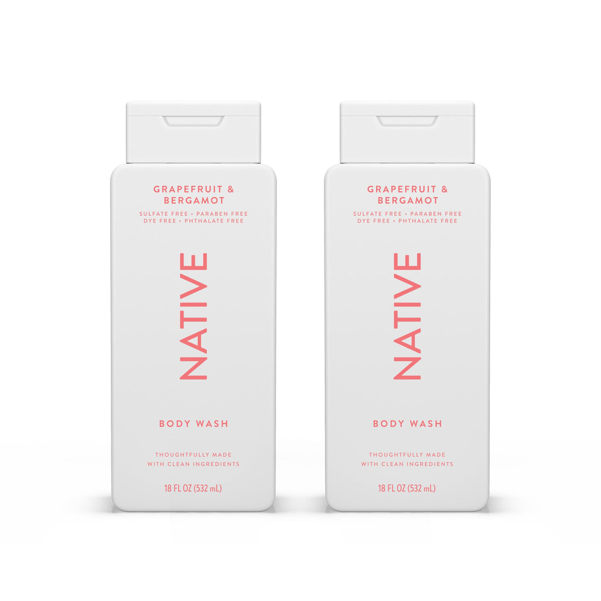 Native Body Wash Contains Naturally Derived Ingredients | For Women & Men, Sulfate, Paraben, & Dye Free Leaving Skin Soft and Hydrating | Grapefruit & Bergamot 18 oz - 2 Pk
