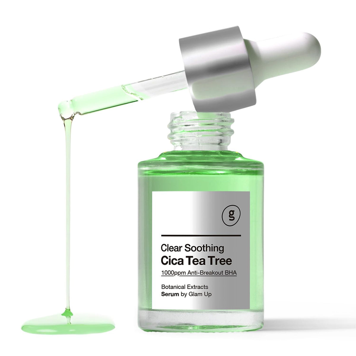 GLAM UP CICA Double Shot With HYALURON+BHA Calming Booster Acne Treatment with Centella Asiatica, Tea Tree Oil & Niacinmid for Acne Breakout, Blackhead Treatment, Sensitive Skin Care 30ml(1.12 Fl Oz)