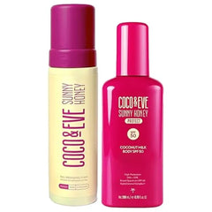 Coco & Eve Coconut Milk Body Sunscreen SPF 50 6.76 Fl Oz + Coco & Eve Sunny Honey Bali Bronzing Self Tanner Mousse 6.7 fl oz Medium