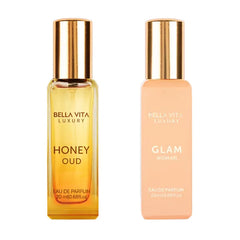 BellaVita Luxury Honey OUD & GLAM Travel Size Edition (20 ml) Perfumes | Long-Lasting Mini Perfumes for Women | Notes: Patchouli, Honey, Rose & Spicy Notes | Pocket Friendly Perfumes