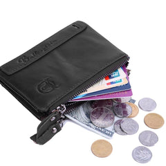 BULLCAPTAIN Genuine Leather Wallet for Men Vintage Bifold with Double Zipper Pockets (Black)