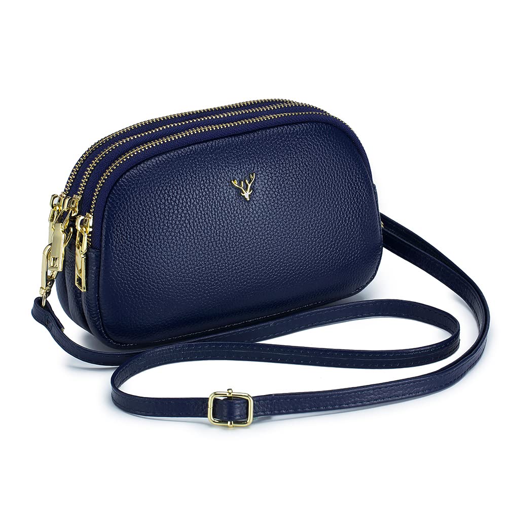 Small Crossbody Bags Genuine Leather Shoulder Handbags Trendy Design Cellphone Purses for Women and Girls - Blue