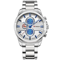 Mens Watches,CURREN Watches Quartz Analog Calendar,Wrist Watch for Men, Fashion Waterproof Stainless Steel Band, white