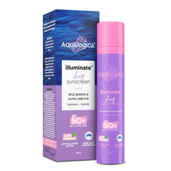 Aqualogica Illuminate+ Dewy All Skin Type Sunscreen Spf 50+ Pa++++ With Wild Berries & Alpha Arbutin - 50g Protection Against Uva/B & Blue Light, Fragrance-Free For Luminous & Sun Protected Skin