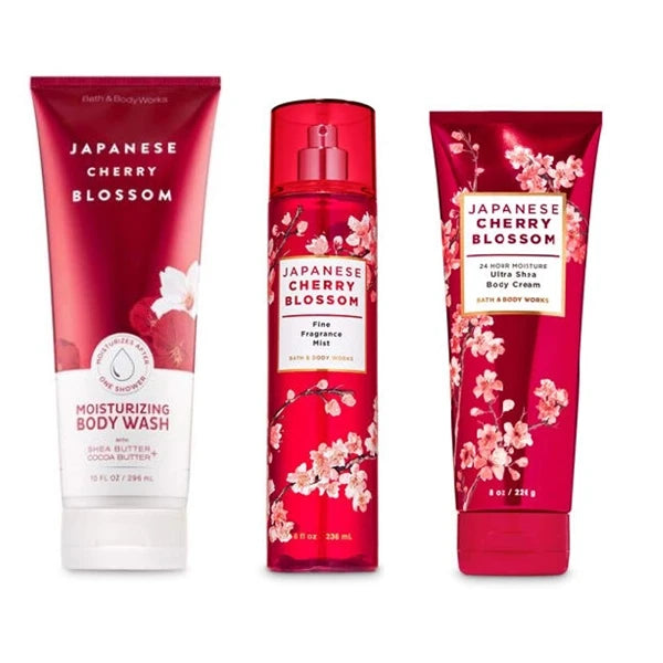 Bath and Body Works - Japanese Cherry Blossom - Moisturizing Body Wash, Fine Fragrance Mist and Ultra Shea Body Cream - 3 pc - Gift Set (2020)