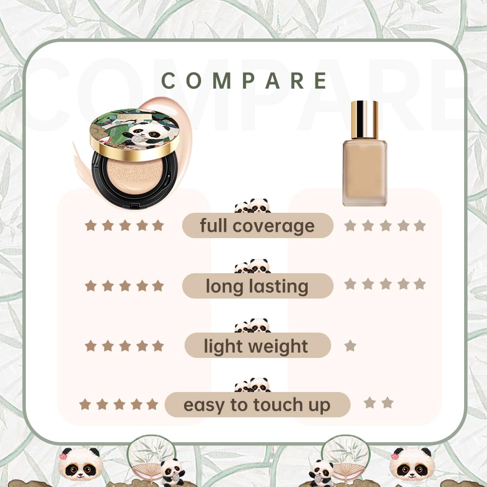 CATKIN Panda Land Full Coverage Cushion Fondation, Breathable Hydrating Nourishing Poreless Face Makeup Save for Sensitive Skin,Sheer Finish (W12 Golden Medium)