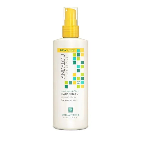 Andalou Naturals Sunflower & Citrus Brilliant Shine Hair Spray  Styling for Shine & Medium Hold  Aloe Vera for Frizz Control  Natural & Cruelty Free  8.2 fl oz