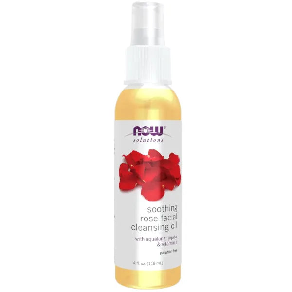 NOW Foods Solutions, Soothing Rose Facial Cleansing Oil With Jojoba Oil, Vitamin E and Rose Absolute, 4 Fl Oz