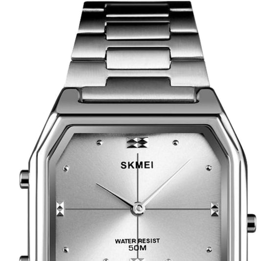 Skmei Women's Watch Silver AnaDigi Original Square 1612, Médio, bracelet - Silver