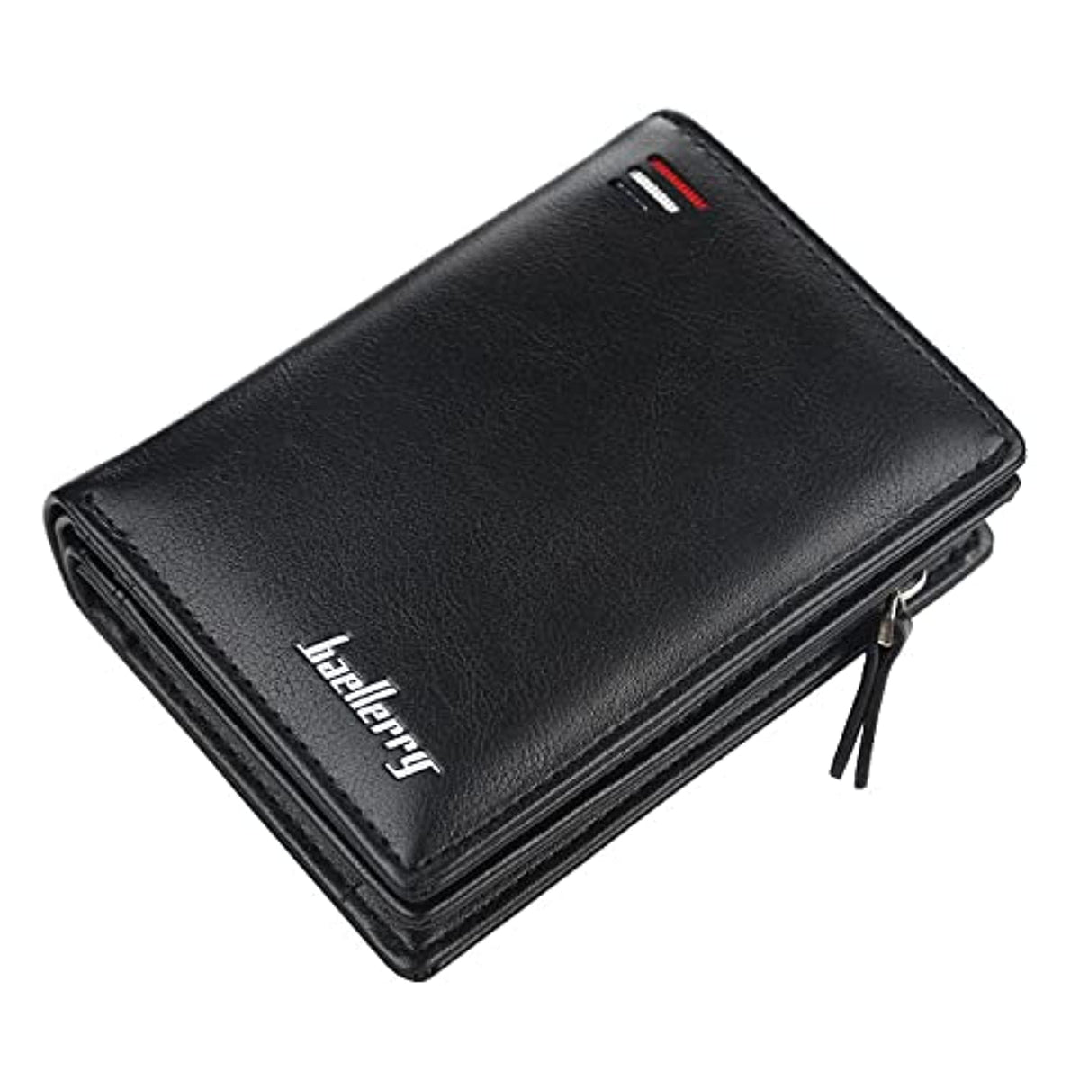 Baellerry short travel wallet Vintage mini bifold wallet zipper card holders coin purse leather wallet (BLACK)
