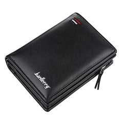 Baellerry short travel wallet Vintage mini bifold wallet zipper card holders coin purse leather wallet (BLACK)