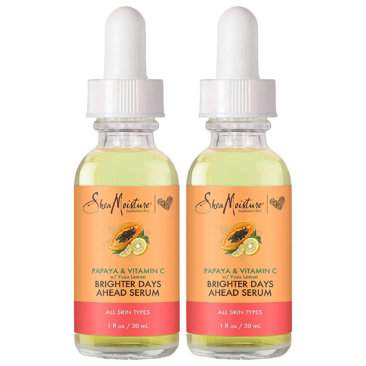 SHEA MOISTURE Skin Care, Brighter Days Ahead Serum For All Skin Types, Even Skin Tone, Healthy Glow, Papaya and Vitamin C, Vitamin C Serum, Pack of 2-1 Oz Ea