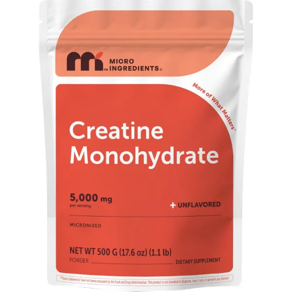 Micro Ingredients Creatine Monohydrate Powder 500 Grams (1.1 Lb), 5000mg Per Serving, Micronized Creatine Powder, Unflavored, No Filler, Keto & Vegan, Easy Dissolve, Pre Workout for Women & Men*