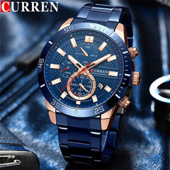 CURREN 8417 Men's Wristwatch Chronograph Waterproof Brand Luxury Sports Military (BLUE)
