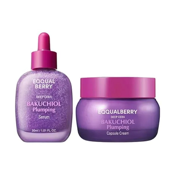 EQQUALBERRY Bakuchiol Duo Serum & Capsule Cream Set for Firming, Smoothing & Hydrating Gentle Retinol Alternative for Radiant, Resilient Skin