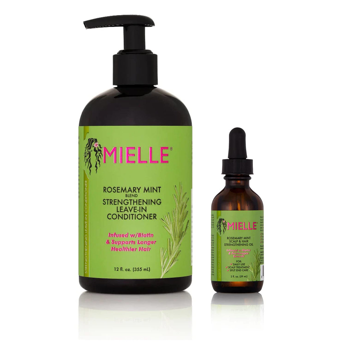 Mielle Organics Mielle/Rosemary Mint Strengthening/Leave-In Conditioner/Scalp Oil / (Pack of 1), 2 Piece Assortment, 414.0 millilitre