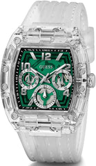 GUESS Men's 41mm Watch - Clear Strap Green Dial Clear Case