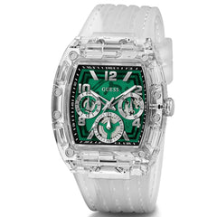 GUESS Men's 41mm Watch - Clear Strap Green Dial Clear Case
