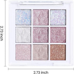 ORiTi 9 colors Pink Glitter Eye Shadow Palette Makeup,White Pink Purple Glitter Shimmer Sparkle Warm Pastel Eyeshadow Palette Colorful,Highly Pigmented Long Lasting Waterproof Naturing-Looking