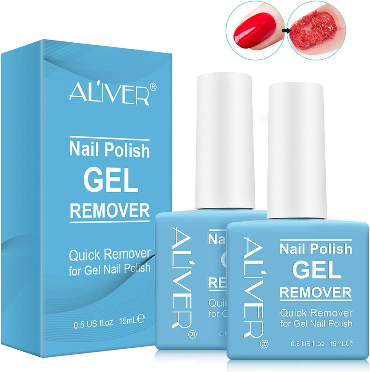 ALIVER Magic Nail Polish Remover, Professional Nail Gel Polish Remover, Quickly Removes Soak-Off Gel Polish UV Art Nail Lacquer, 2pack [Don't Hurt Nails]