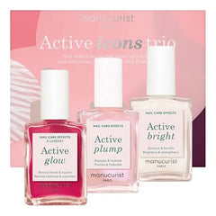 Manucurist Active Icons Trio Set Active Glow Blueberry, Active Shine, Active Plump Nail Polishes Nail Strengthener Brightening Treatment Polish & Care Gift Box