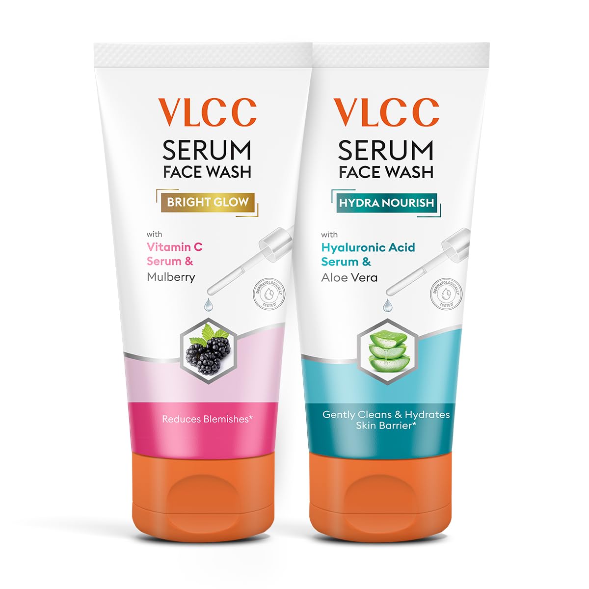 VLCC Vitamin C & Berry Serum Face Wash - 150ml for Blemish Reduction & Brightening for AM Skin | Free Face Wash with Hyaluronic Acid & Aloe Vera Serum - 150ml for Skin Barrier Strengthening for PM (B1G1)