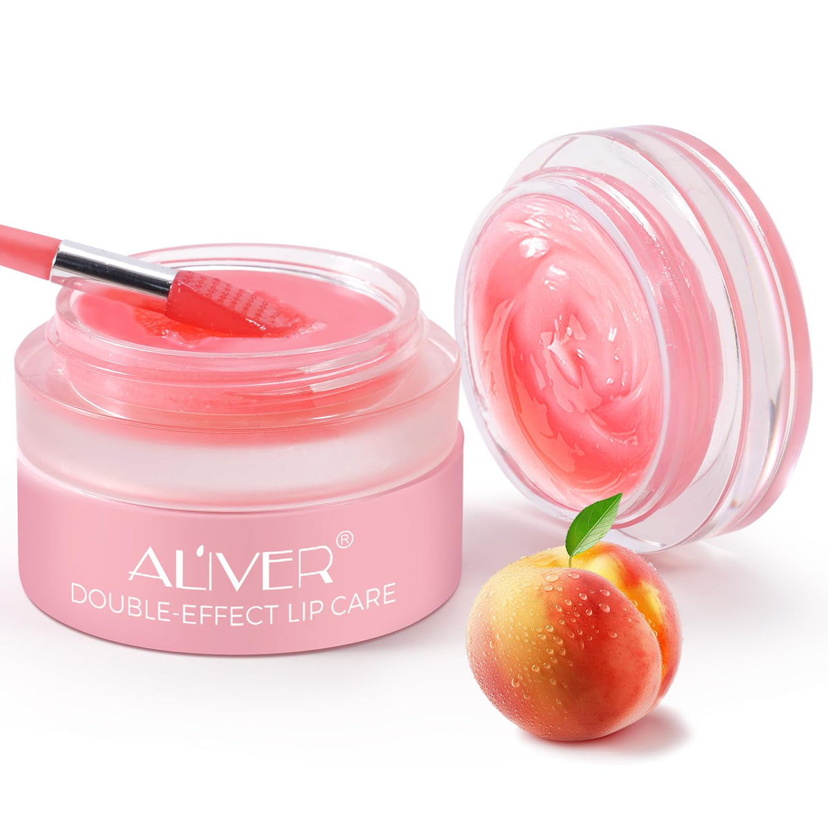 ALIVER DOUBLE-EFFECT Lip Sleep Mask with Collagen Peptide, Peach, Moisturizing, Hydrating, Exfoliating, Lip Balm