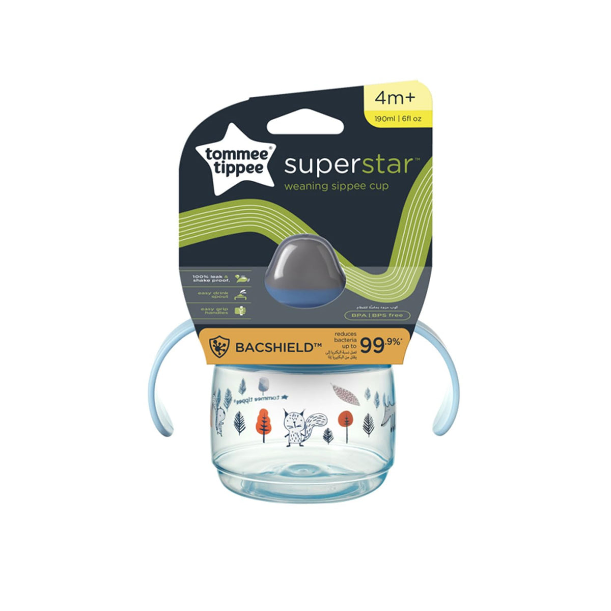 Tommee Tippee for Babies with INTELLIVALVE Leak & Shake-Proof & BACSHIELD Antibacterial Technology, 4m+, 190ml, Blue, 447803, Superstar Sippee Weaning Sippy Cup, 1.0 count, 1