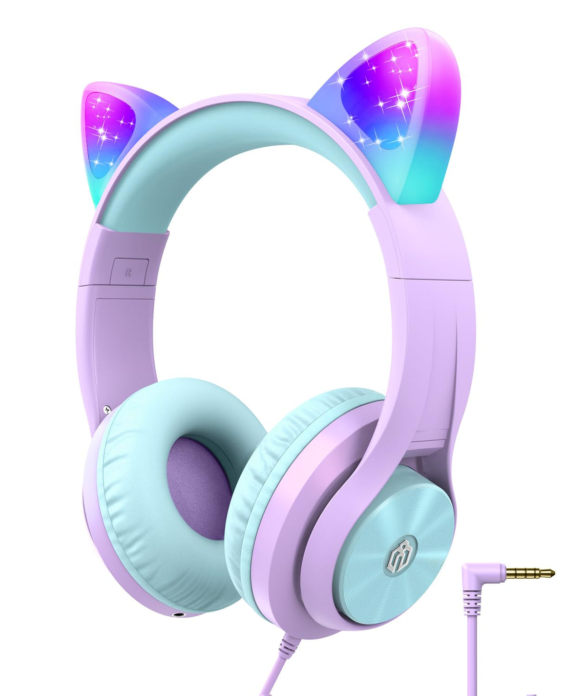iClever Kids Headphones with Cat Ear Led Light Up, Safe Volume Limite Kids Wired Headphones with FunShare Foldable Over-Ear Headphones for Kids/School/Travel