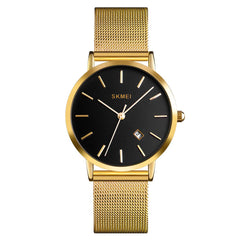 SKMEI Womens Watches Black Slim Thin Luxury Dress Stainless Steel Mesh Watches Fashion Waterproof Ladies Wrist Watch with Date - Gold